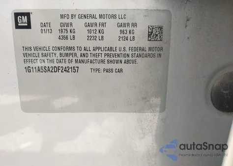 2013 Chevrolet Malibu 1Fl z USA, uszkodzony, nr VIN 1G11A5SA2DF242157